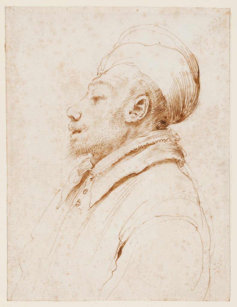 Karikatur eines Mannes im Profil nach links, Guercino (Giovanni Francesco Barbieri)