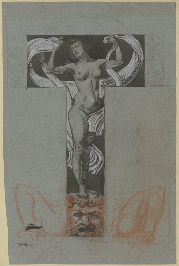Stehender weiblicher Akt mit ornamentaler Draperie, Ludwig Raders