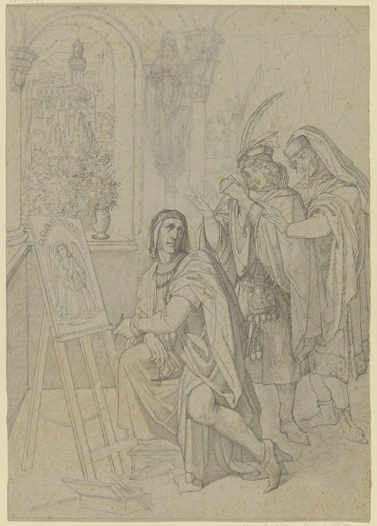 Giotto, von zwei vornehmen Florentinern beim Malen bewundert, Ferdinand Fellner