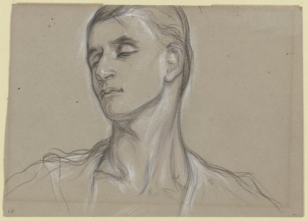 Kopf eines jungen Mannes, leicht nach links gewandt, mit geschlossenen Augen, Victor Müller