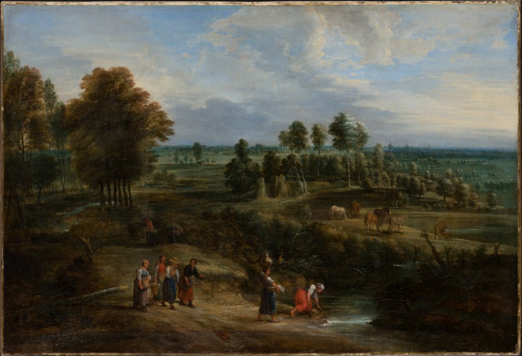 Flachlandschaft mit Wiesen und Baumgruppen, Lucas van Uden