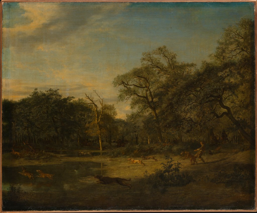 Deer Hunt in a Swampy Forest Landscape, Adriaen van de Velde