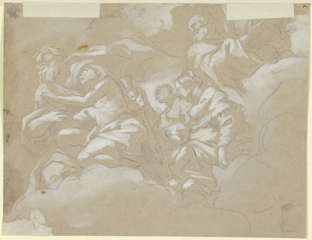 Figurengruppe, darunter der Heilige Paulus, auf Wolken, in Anbetung, Italian, 18th century