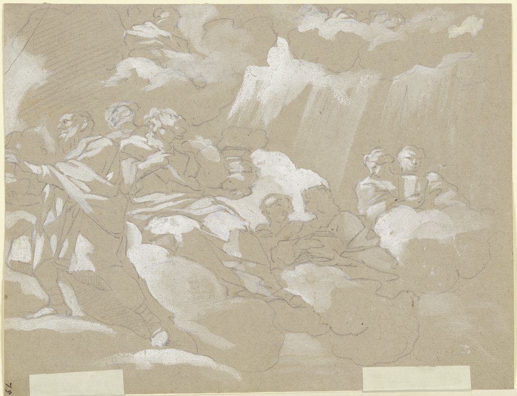 Figurengruppe auf Wolkenbänken mit Krügen, der ausgeschenkt wird, Italienisch, 18. Jahrhundert