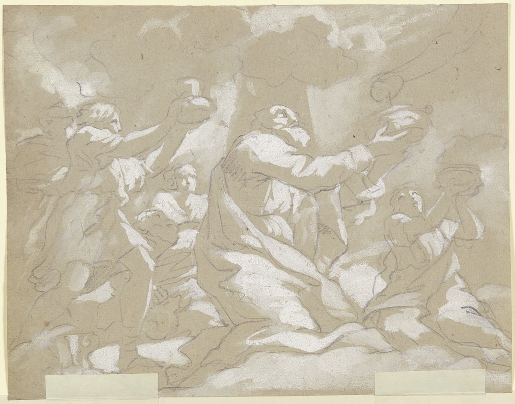 Figurengruppe auf Wolkenbänken mit Krügen, der ausgeschenkt wird, Italienisch, 18. Jahrhundert