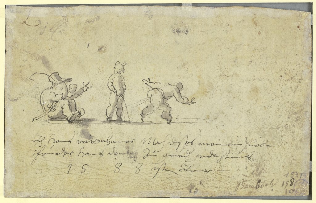 Groteske Gestalten sowie zwei Kinderfiguren, vulgäre Handlungen ausführend, Johann Rottenhammer
