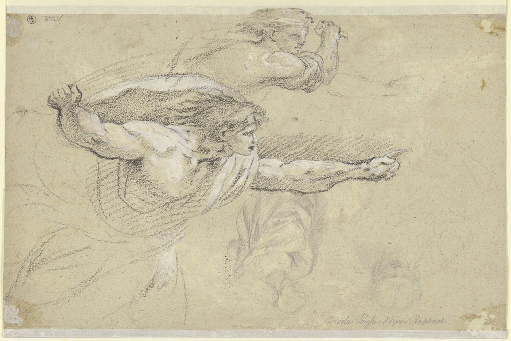 Studie nach Raffaels "Vertreibung Heliodors aus dem Tempel" sowie weibliche Figuren, Nicolas Poussin;   ?, after Raphael
