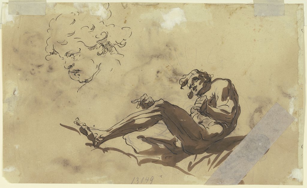 Ein liegender Männerakt sowie das Gesicht eines Knaben im Profil, Gaspare Diziani