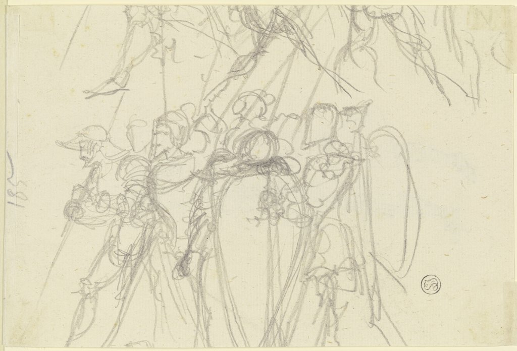 Gruppe von gerüsteten Rittern mit Schildern, Lanzen und Wimpeln, Carl Philipp Fohr