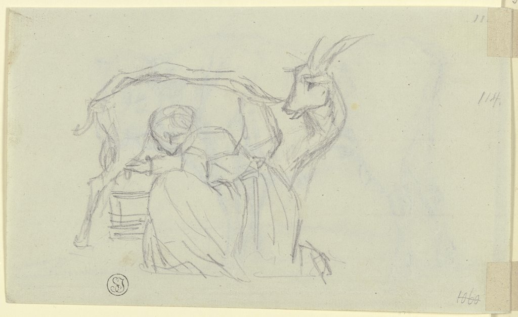 Women, milking a goat, Max Joseph Wagenbauer