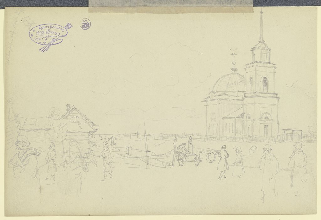 Skizze einer Kirche und des Kirchplatzes, Wilhelm Amandus Beer