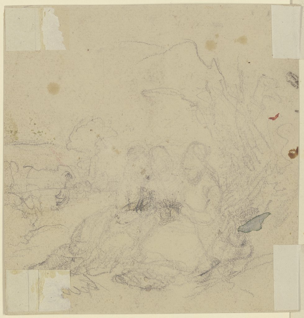 Drei Frauen beieinander in einer Landschaft sitzend, Jakob Fürchtegott Dielmann