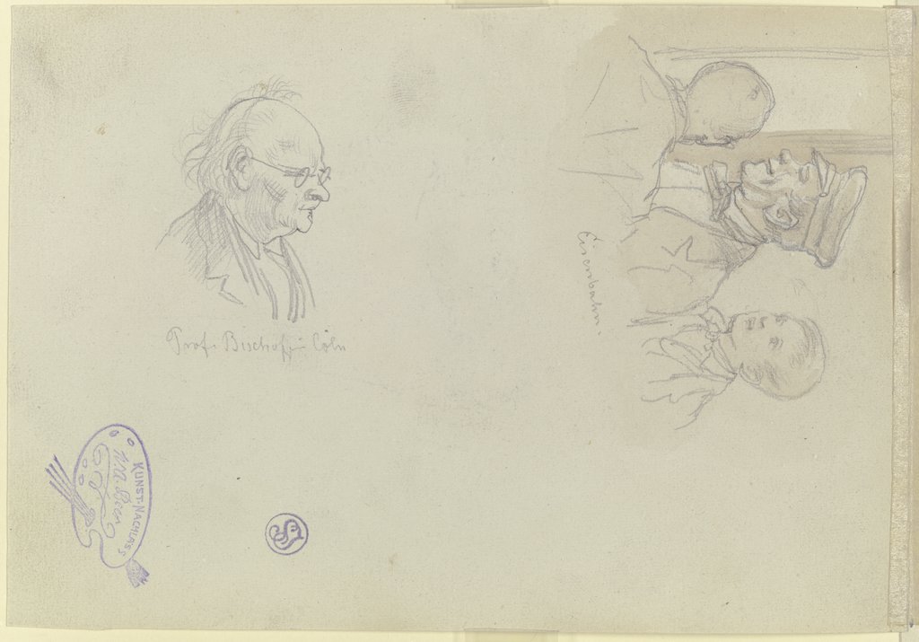 Szene in der Eisenbahn sowie Bildnis von Ludwig Bischoff, Wilhelm Amandus Beer