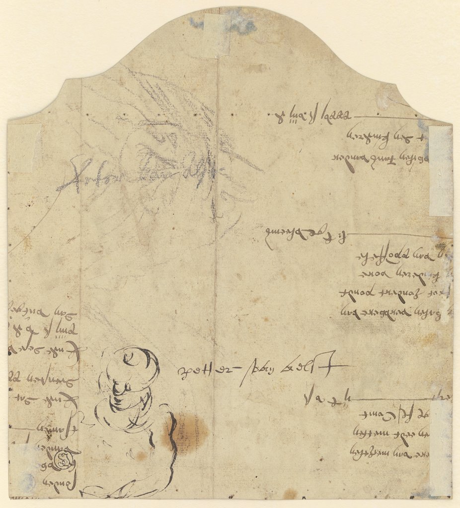 Halbfigur nach links, ungedeutete Skizze sowie Notizen, Pieter Coecke van Aelst