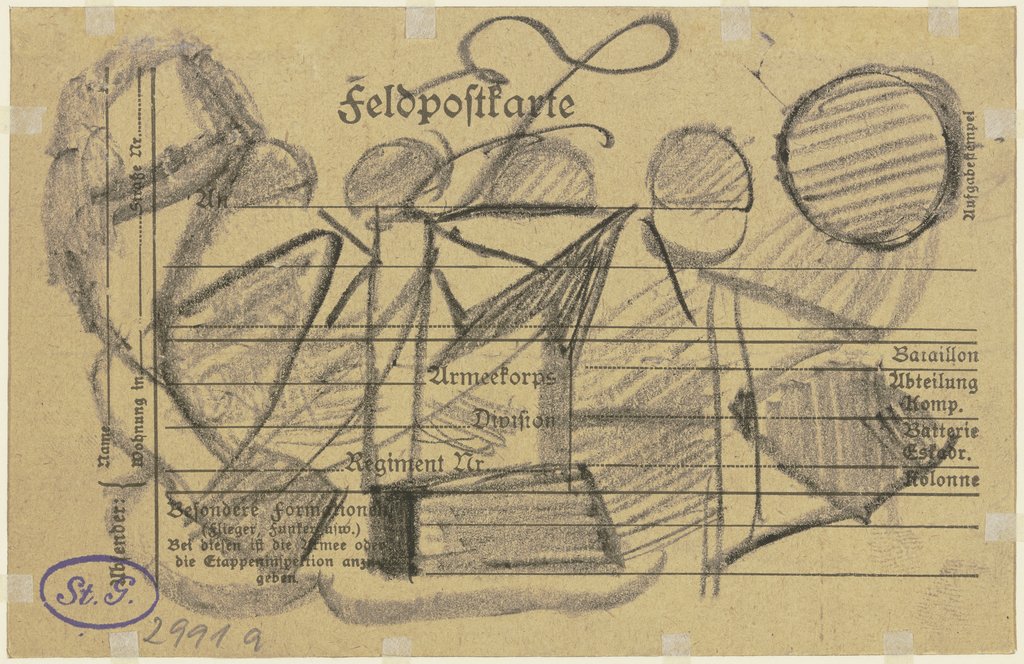 Feldpostkarte mit abstrakter Krakelzeichnung, Max Beckmann