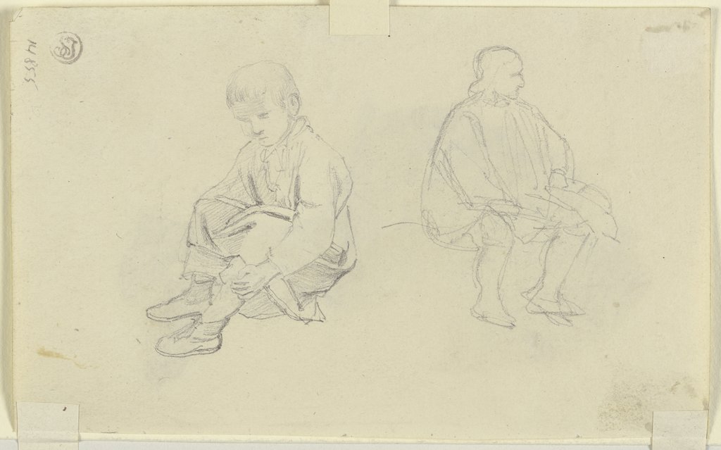 Studienblatt: Ein sitzender Junge und ein sitzender Mann, Jakob Becker