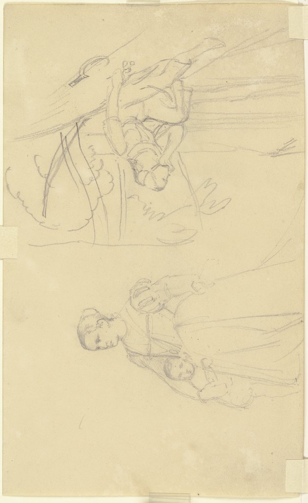 Studienblatt: Mutter mit Kind sowie eine sinnend auf dem Boden sitzende Schnitterin, Jakob Becker