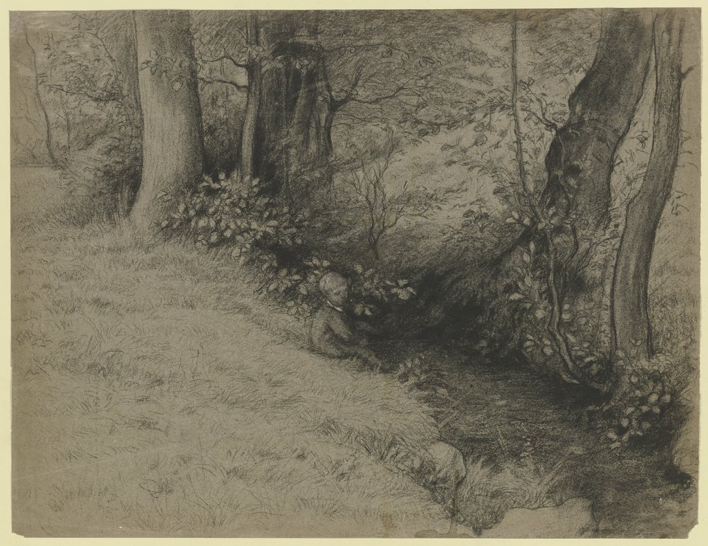 Brook landscape with boys, Otto Scholderer