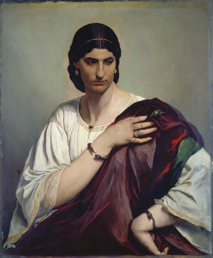 Lucrezia Borgia; Bildnis einer Römerin in weißer Tunika und rotem Mantel, Anselm Feuerbach