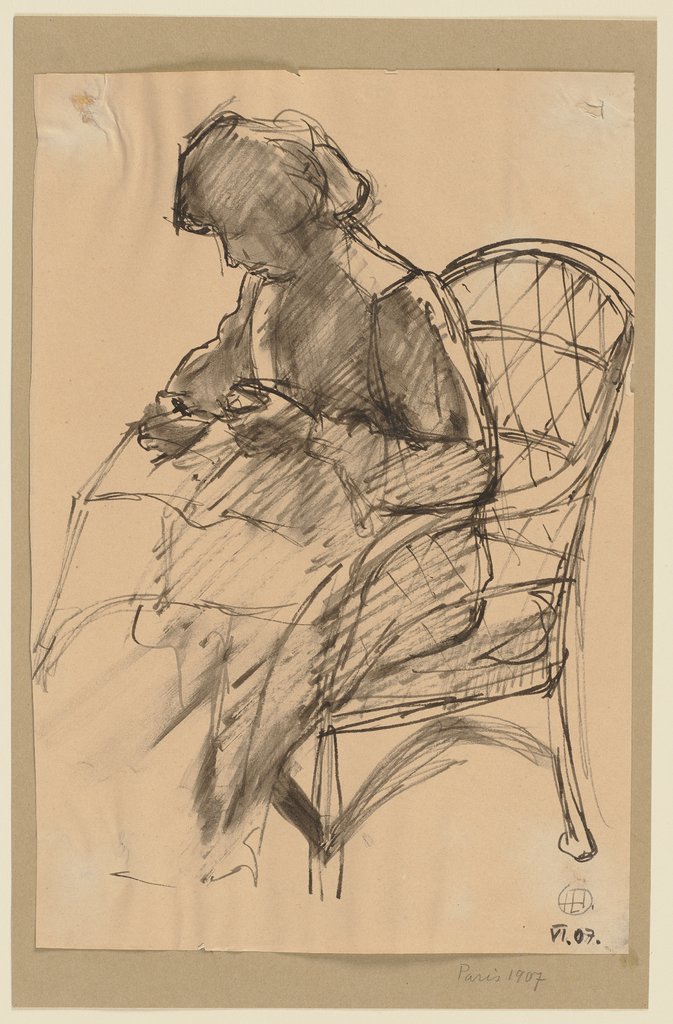 Lesende Frau in einem Korbstuhl, Hermann Lismann
