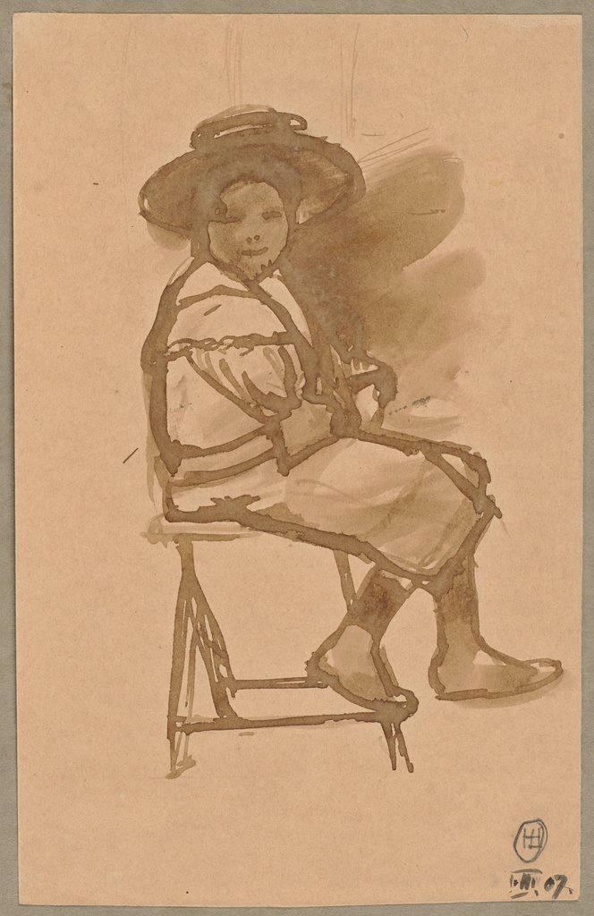 Frau mit Hut, auf einem Stuhl sitzend, Hermann Lismann