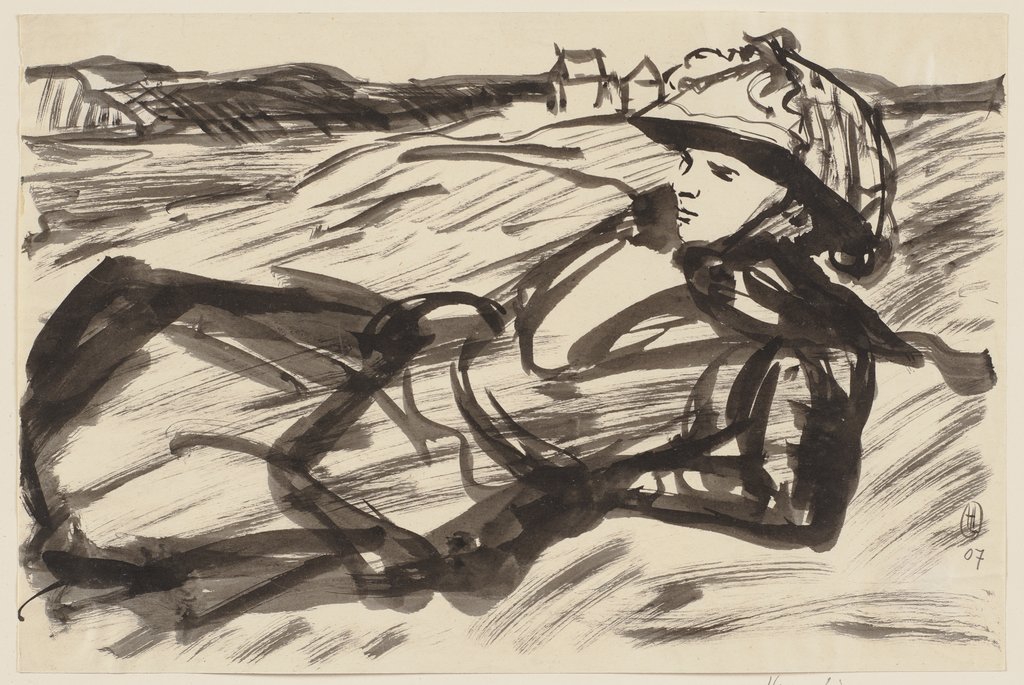 Lying woman with hat, Hermann Lismann