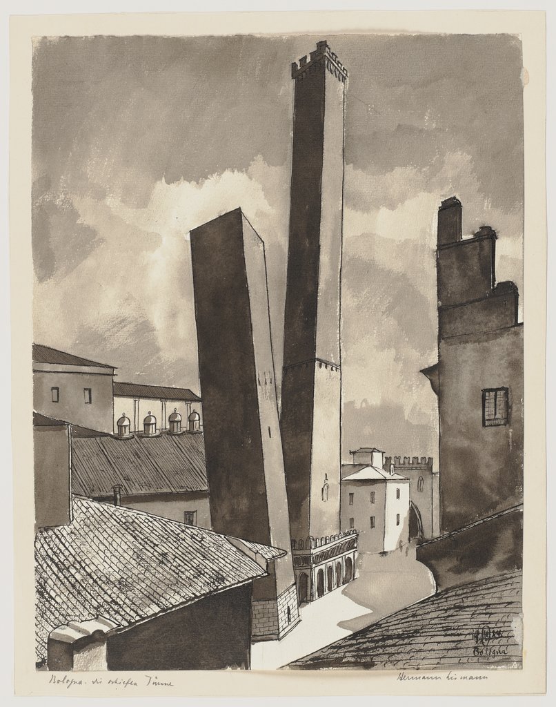 Die beiden Türme Garisenda und Asinelli in Bologna, Hermann Lismann