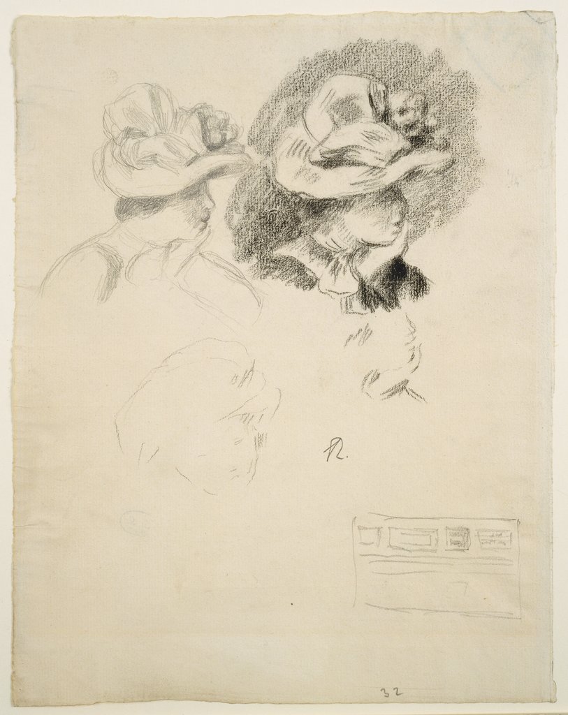 Studienblatt: Frau mit Hut und Skizze einer Bilderwand, Auguste Renoir