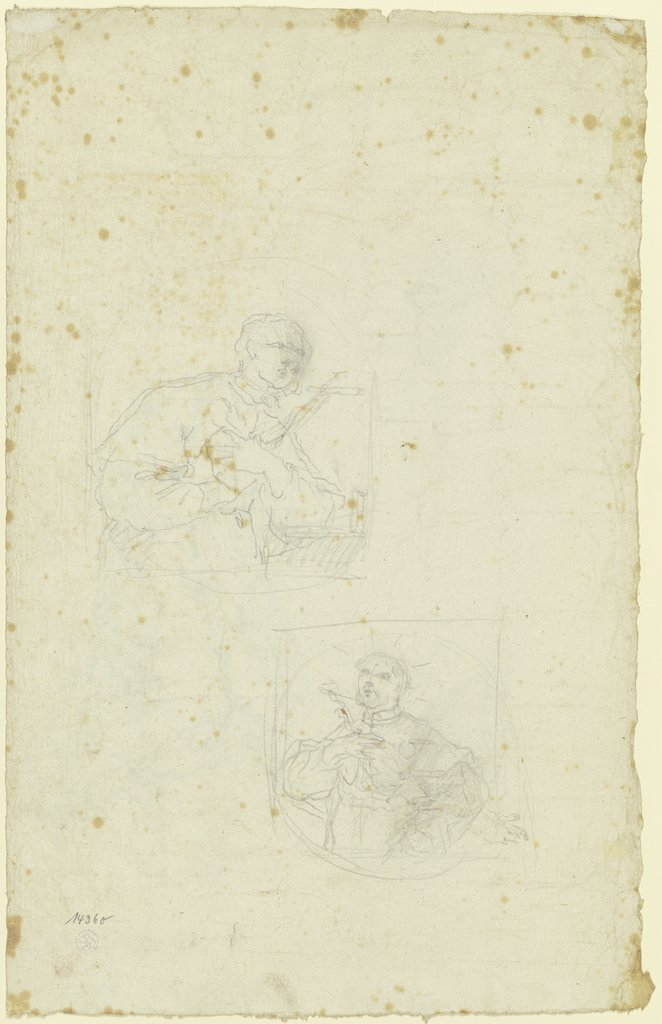 Zwei Halbfiguren von Heiligen mit Kruzifix, Johann Baptist Zimmermann