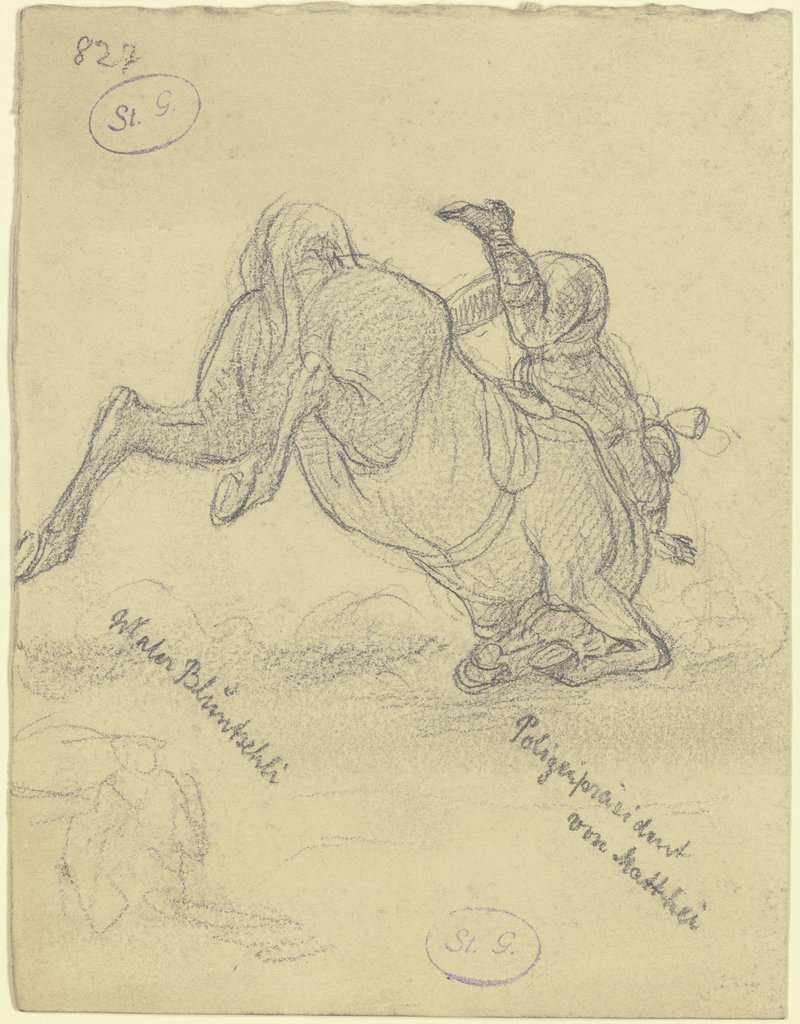 Vornüber stürzendes Pferd samt Reiter, Johann Heinrich Hasselhorst