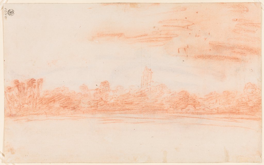 Landscape with church tower, Jean-Antoine Watteau
