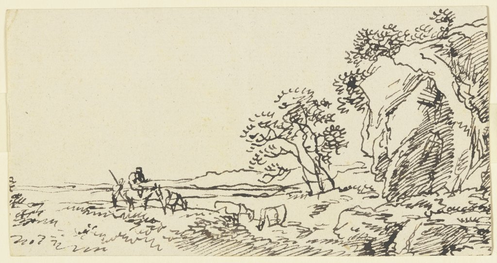 Weidelandschaft mit Vieh, rechts ein Felssporn, Franz Innocenz Josef Kobell