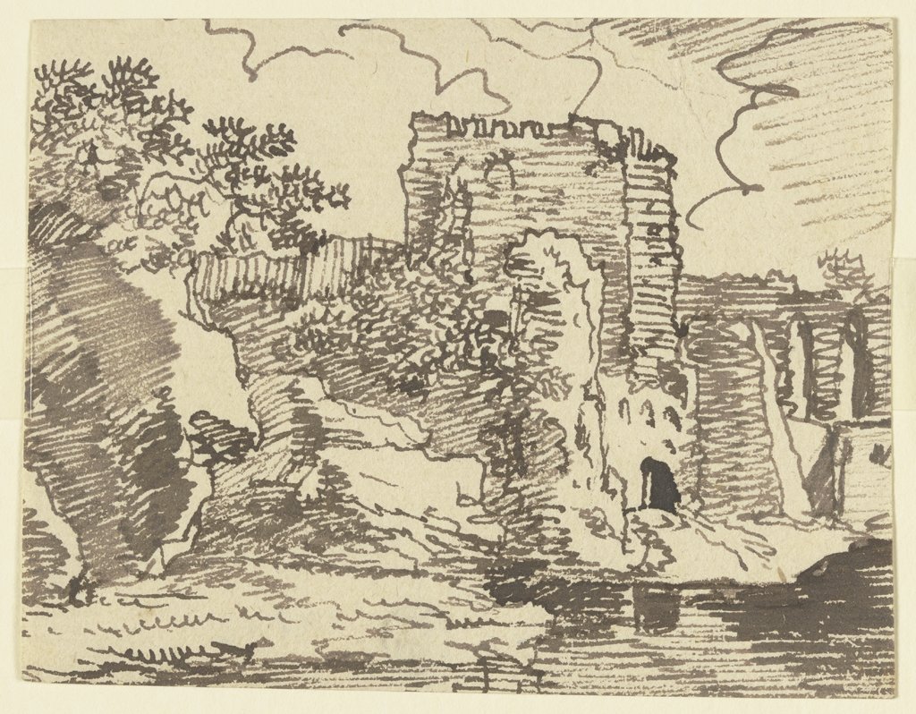 Castle ruins by a body of water, Franz Innocenz Josef Kobell