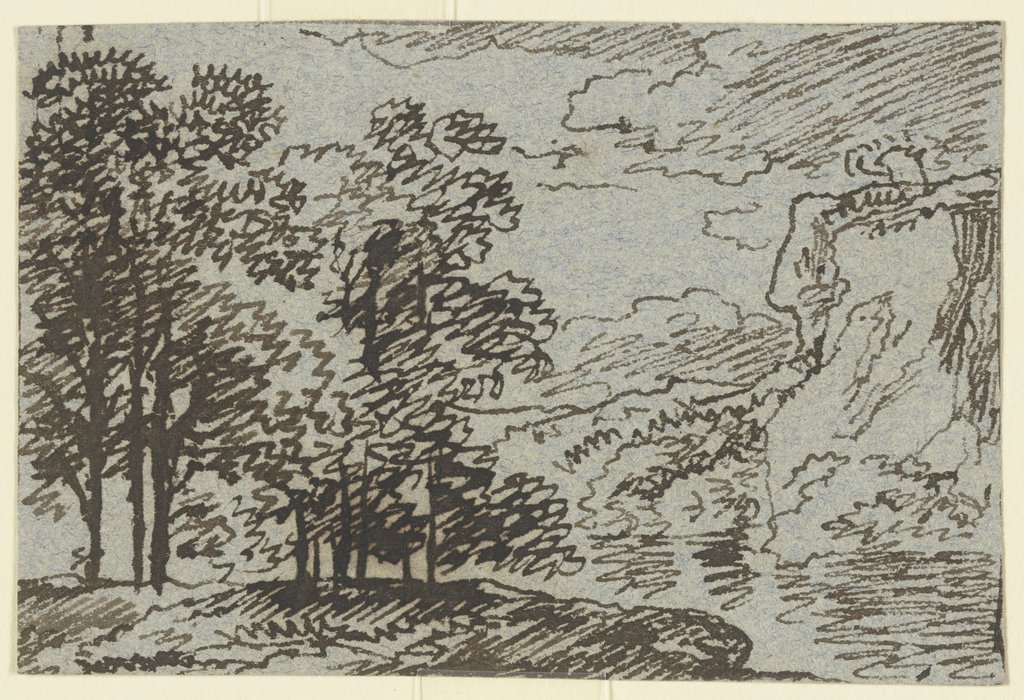 Gewässer, links ein Wäldchen, rechts ein Felssporn, Franz Innocenz Josef Kobell