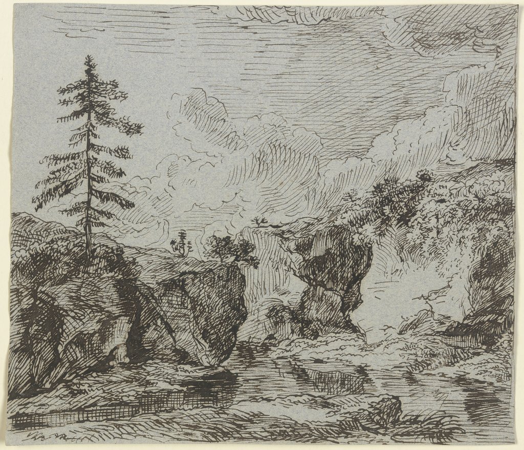 Felsiges Ufer mit karger Tanne, Franz Innocenz Josef Kobell