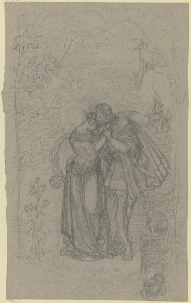 Faust und Gretchen, im Hintergrund Marthe und Mephisto, Ferdinand Fellner