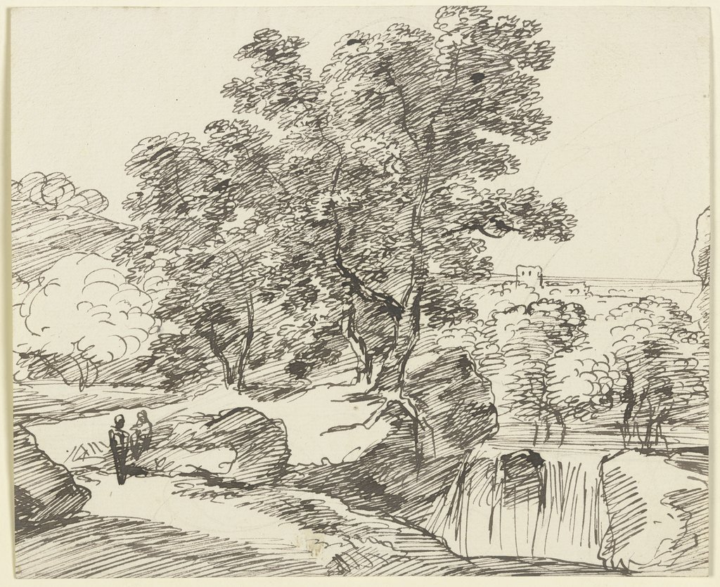 Baumbestandener Fluss mit Wasserfall, Franz Innocenz Josef Kobell
