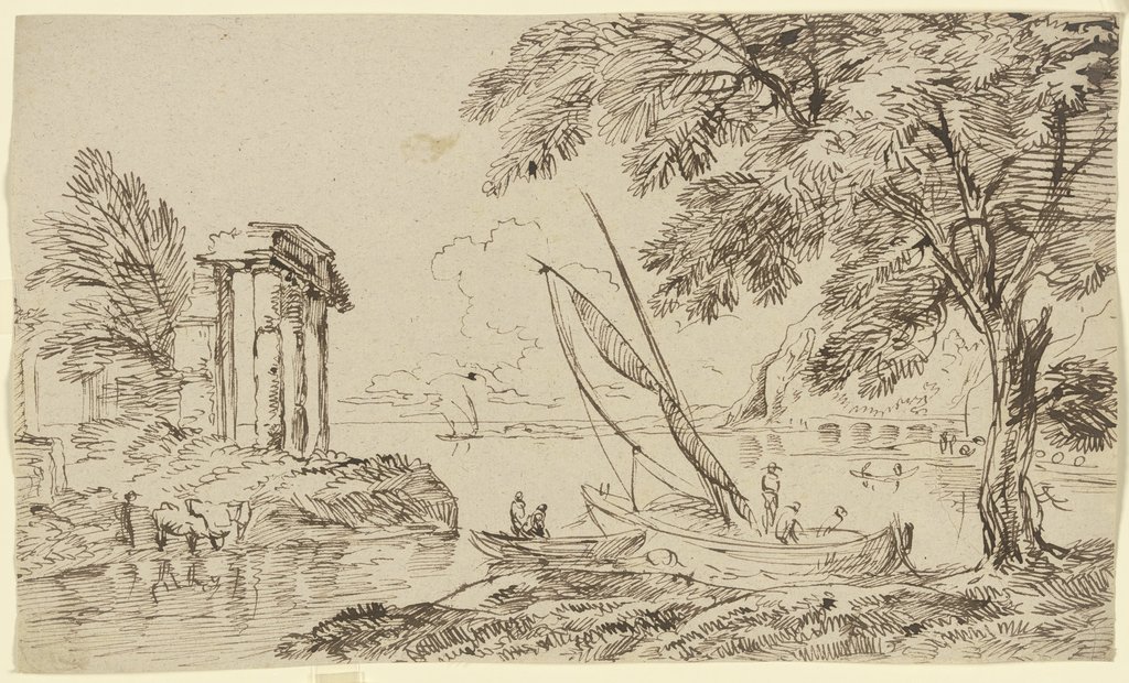 Meeresufer, links die Ruine eines Tempels, Franz Innocenz Josef Kobell