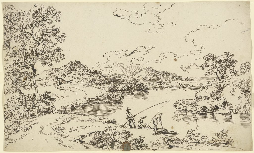 Fishermen at the river, Franz Innocenz Josef Kobell
