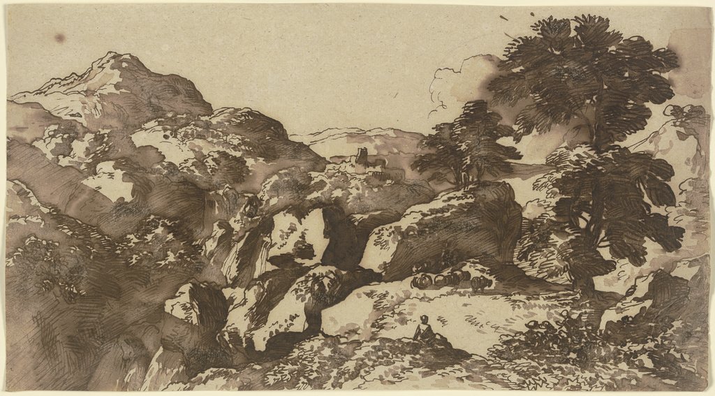 Berglandschaft mit weidenden Schafen, im Mittelgrund eine Burg, Franz Innocenz Josef Kobell