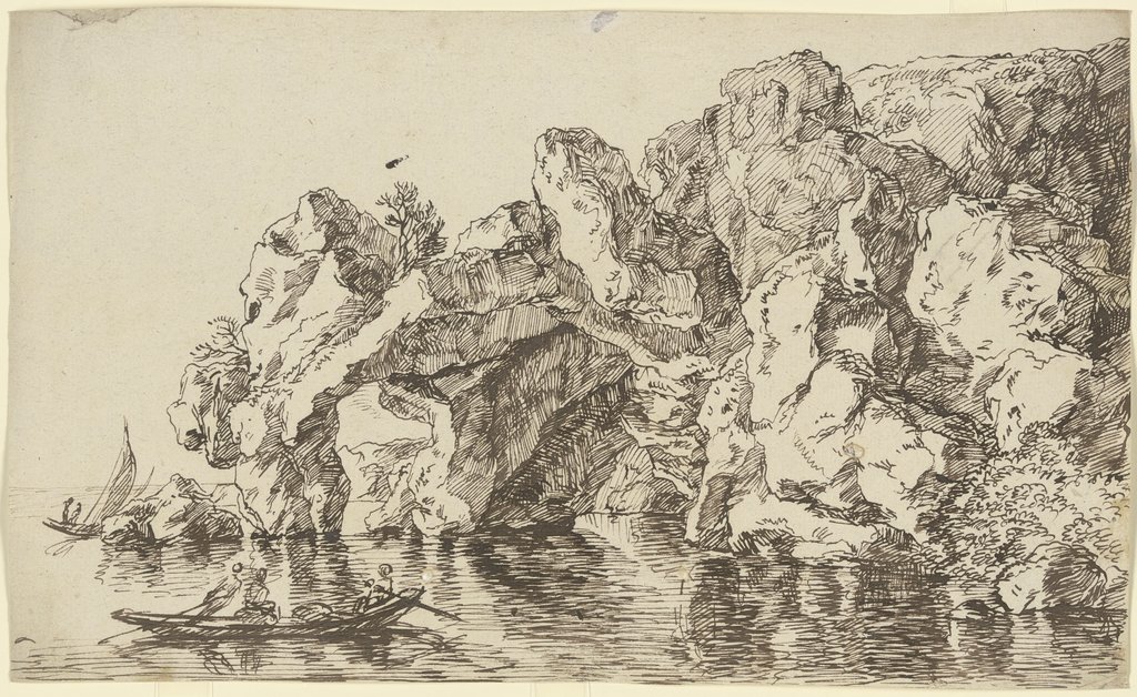 Felsentor am Meer, umgeben von Segel- und Ruderbooten, Franz Innocenz Josef Kobell