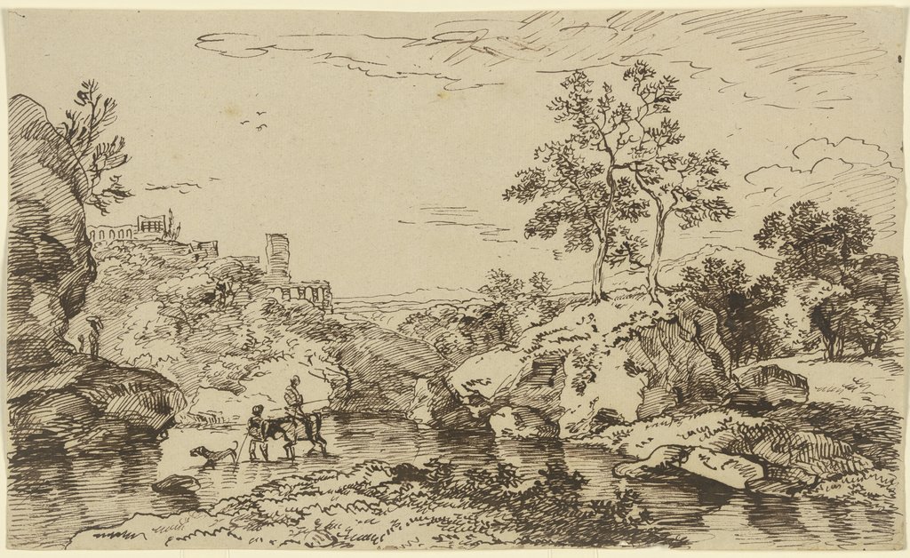 Landschaft mit Reisenden an einer Furt, Franz Innocenz Josef Kobell