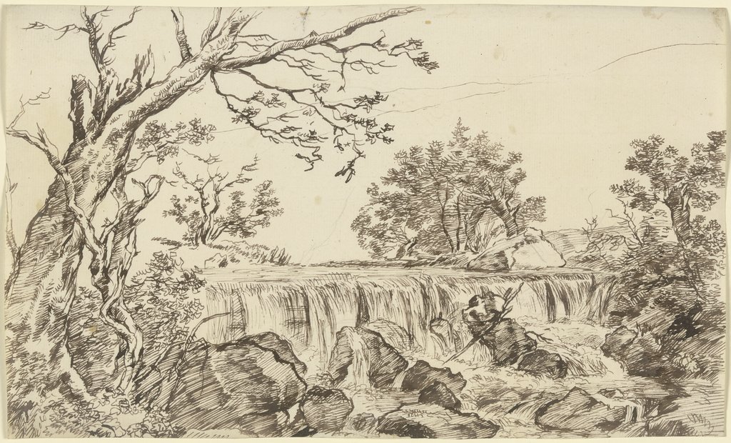 Wasserfall, im Vordergrund ein absterbender Baum, Franz Innocenz Josef Kobell