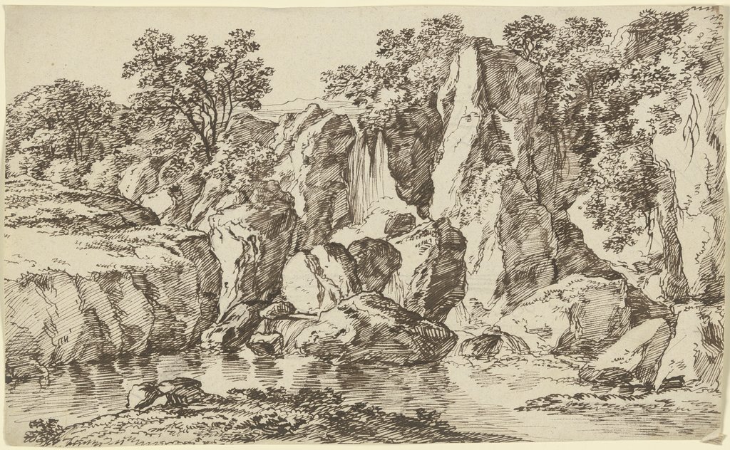 Wasserfall an einem Felshang, Franz Innocenz Josef Kobell