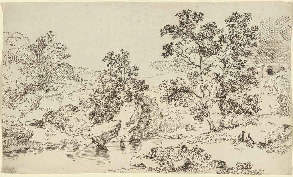 Uferlandschaft mit zwei lagernden Gestalten, Franz Innocenz Josef Kobell