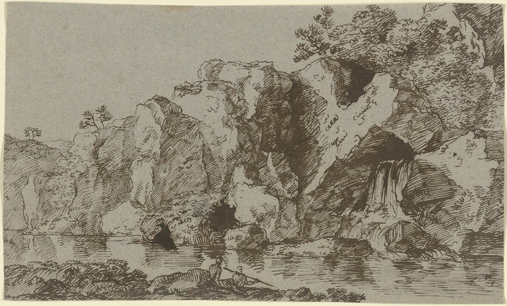Zerklüftete Felsen an einem Gewässer, Franz Innocenz Josef Kobell