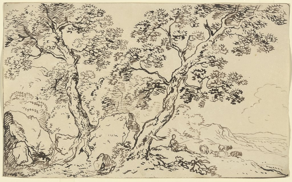 Zwei Laubbäume in der Landschaft stehend, Franz Innocenz Josef Kobell