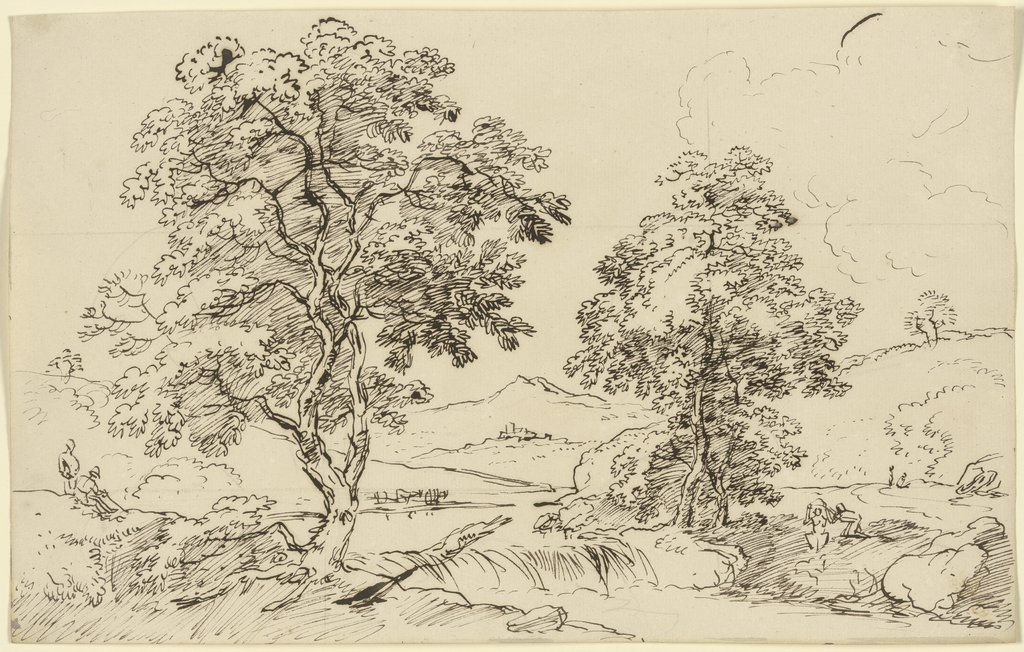 Zwei Bäume links und rechts eines Baches, Franz Innocenz Josef Kobell