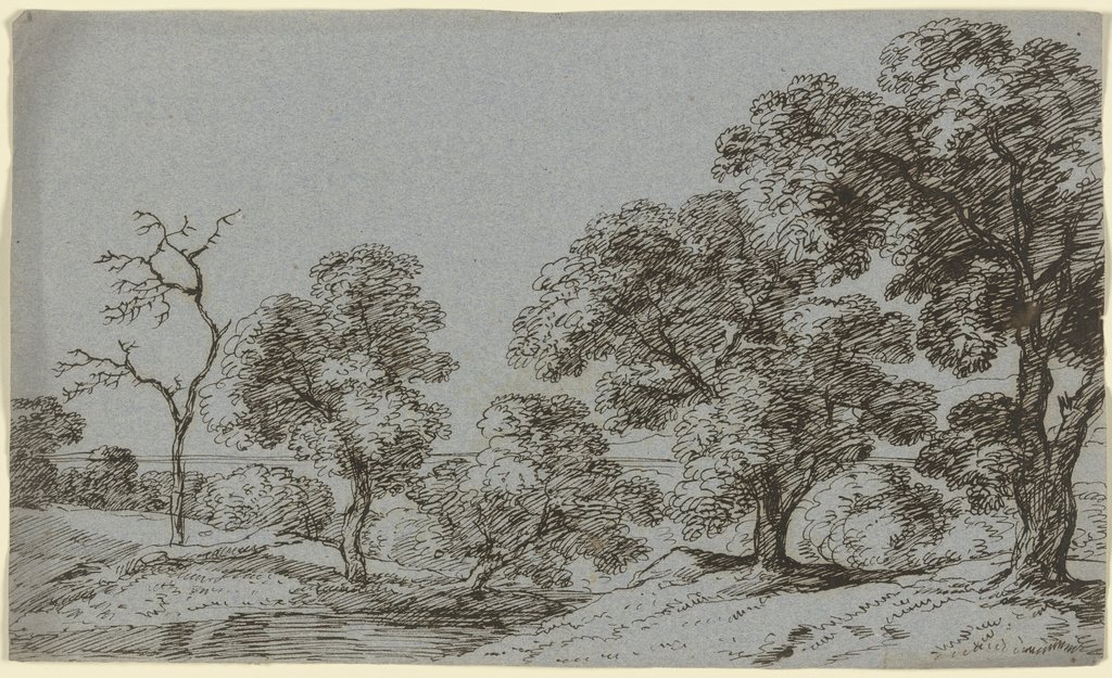 Baumbestandener Wasserlauf, ganz links ein abgestorbener Baum, Franz Innocenz Josef Kobell