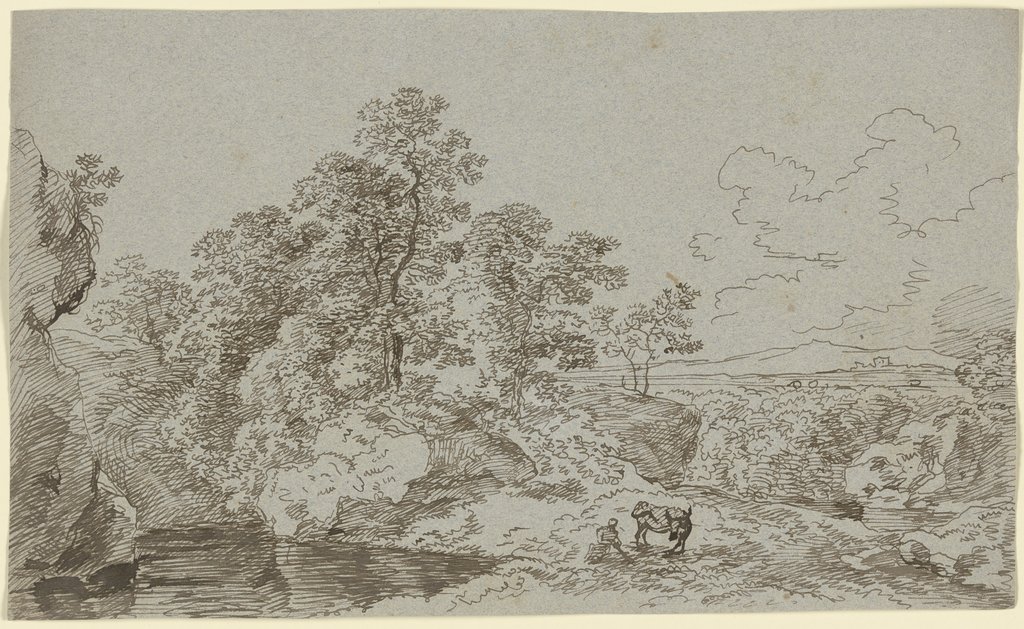 Landschaft mit einer weidenden Kuh und einem Hirten, Franz Innocenz Josef Kobell